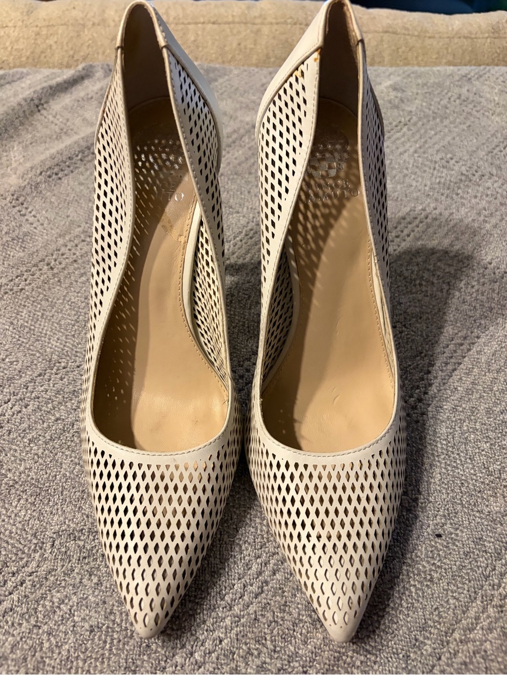 Vince Camuto Perforated Pointed Toe Pumps - Cream